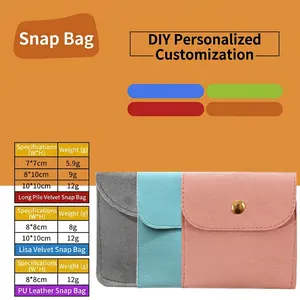 Snap closure jewelry pouches in velvet and PU leather, multiple sizes and colors