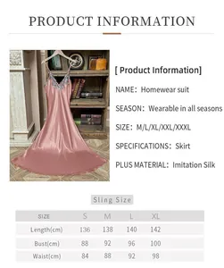 Tableau des tailles pour nuisette longue en satin rose avec détails en dentelle