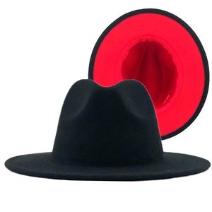 Chapeau Fedora classique en feutre de laine noir avec bord intérieur rouge de style vintage