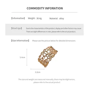 Size chart showing dimensions for the gold-colored alloy pig nose cutout open bangle