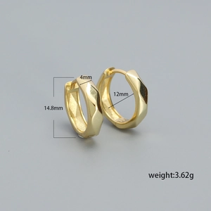 Minimalist S925 silver hoop earrings with irregular geometric facets in gold finish