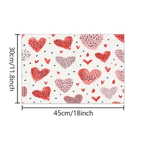Valentine heart print linen placemat measuring 30x45cm for festive table decoration