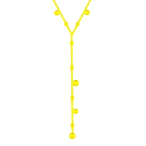 Elegant gold Y-shaped necklace with multiple spherical tassels on a minimalist background