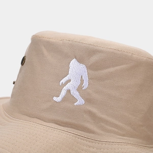 Khaki outdoor sun hat with Bigfoot embroidery and metal ventilation eyelets