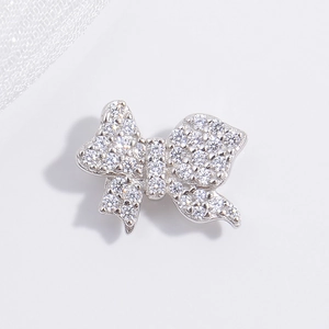 Sparkling S925 silver bow pendant with white zircon stones for DIY jewelry making