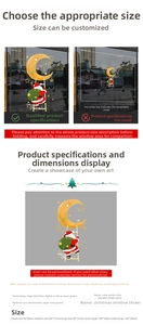 Sizing chart for Santa and moon static glass window stickers with various dimensions
