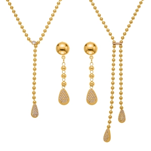 Parure bijoux dorée 18 carats avec colliers et boucles d'oreilles à gouttes en zircon