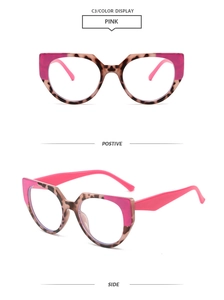 Pink and tortoiseshell TR90 cat-eye blue light blocking glasses frames from two angles