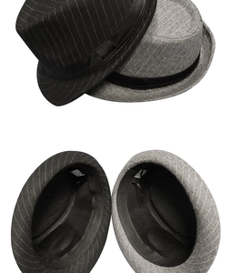 Detailed interior lining and texture of a vintage striped wool fedora hat for men
