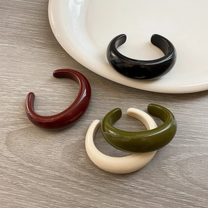 Minimalist Resin Alloy Bangle And Ring For Women Korean Style Chunky C-Shaped Open Bracelet Vintage Retro Ins Jewelry