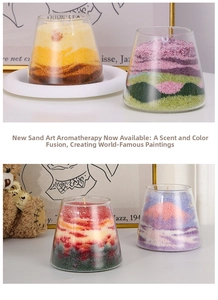 Artistic layered sand aromatherapy candles in trapezoidal glass jars for home decor