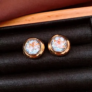 Vintage 18K gold plated oval earrings with clear faceted crystals in a black velvet box