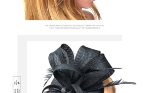 Detail of vintage black fascinator with mesh bow and feather accents on mannequin