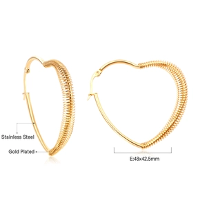 Detail of 48x42.5mm gold plated heart shaped stainless steel hoop earrings for women