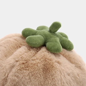 Cute plush pumpkin bucket hat in brown and green for autumn winter fashion warmth