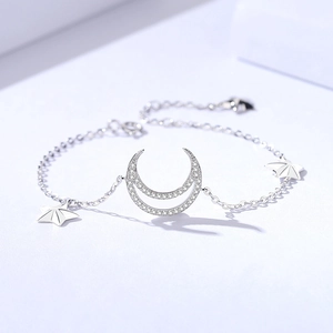 925 Sterling Silver Star Moon Bracelet For Women Minimalist Zirconia Inlaid Adjustable Chain Fashion Jewelry Accessory