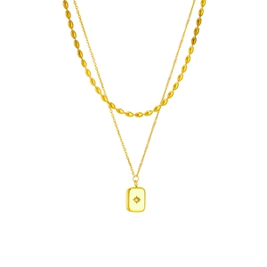 Gold double-layered titanium steel necklace with waterdrop chain and star-pendant