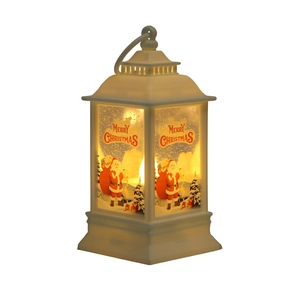 White Christmas lantern with LED warm light and Santa Claus illustration decor