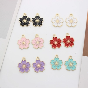 Cherry Blossom Flower Alloy Enamel Pendants For DIY Jewelry Making Necklaces Bracelets Earring Accessories Sakura Shape Charms