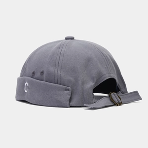 Dark grey docker hat with C letter embroidery and adjustable metal buckle back
