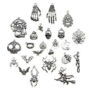 80pcs Halloween silver alloy pendants set with pumpkin skull bat charms for DIY jewelry making