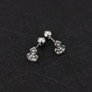 Macro detail of silver gourd earrings with clear zircons and screw ball back closure