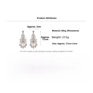Detailed specs of luxury sparkling rhinestone teardrop tassel earrings with silver needles