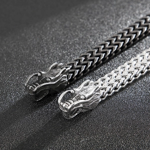 Retro dragon head titanium steel bracelet in vintage silver and gun black finishes