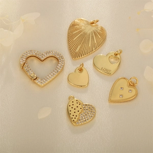 Copper Gold Plated Heart Charms With Zirconia Hollow Love Engraved Jewelry Making DIY Bracelet Necklace Pendants