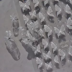 3D Relief Butterfly Nail Art Stickers Jelly Texture Holographic Laser Decals DIY Manicure Decoration Elegant Style