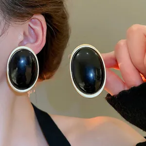 Boucles D'Oreilles Ovales Résine Alliage Avec 925 Argent Sterling Earring Post Rétro Exagéré Mode Bijoux Pour Femmes