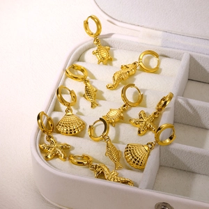 Créoles En Acier Inoxydable Avec Pendentifs Étoile De Mer Coquillage Poisson Tortue Hippocampe Style Océan Pour Femmes