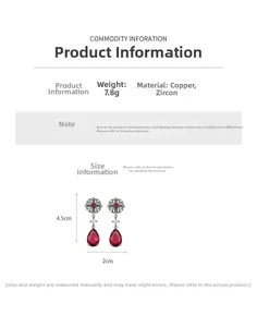 Detailed view of red water drop stone earrings with zirconia in vintage floral design