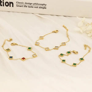 French style 18K gold plated titanium bracelet with square emerald zircon stones