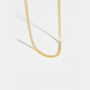 Minimalist S925 sterling silver tennis necklace with baguette-cut zircons in gold finish