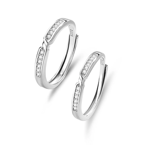 Elegant S925 sterling silver knotted couple rings with shimmering pavé set diamonds