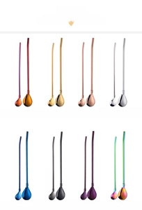 Macro view of 304 stainless steel straw spoons in eight different electroplated colors