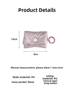 Detailed view of pink PU leather pouch with dimensions 8cm x 5.6cm and snap closure