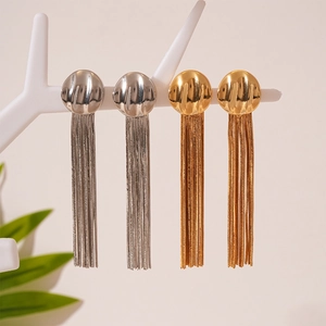 Geometric Metal Long Tassel Dangle Earrings With Silver Earring Post For Women Elegant Jewelry