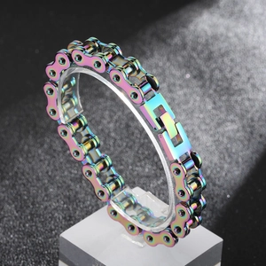 Rainbow gradient stainless steel bicycle chain bracelet for men with industrial rock style