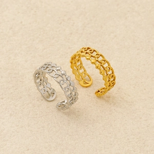 Fashionable hollow chain stainless steel adjustable open ring in gold and silver set