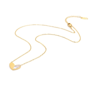 Collana di lusso a cuore in acciaio dorato con intarsio in madreperla bianca