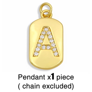 Hip hop style 18K gold letter A dog tag pendant with sparkling cubic zirconia stones