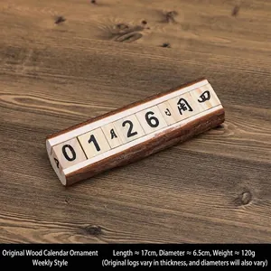 Calendrier perpétuel en bois de style européen avec texture d'écorce naturelle pour bureau