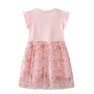 Robe rose pour filles avec manches à volants et jupe en tulle à fleurs d'été