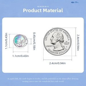Detailed dimension view of S925 silver starfish charm bead next to a quarter coin