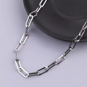 Minimalist silver stainless steel paperclip chain necklace with a high-polished finish