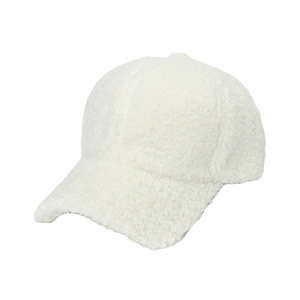 White thick lamb wool baseball cap for winter warmth featuring plush texture and soft fabric