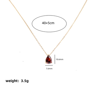 Pear-shaped dark red birthstone necklace in 18k vacuum plated stainless steel