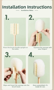 Detail showing the simple assembly steps for the replaceable sponge bottle cleaning brush
